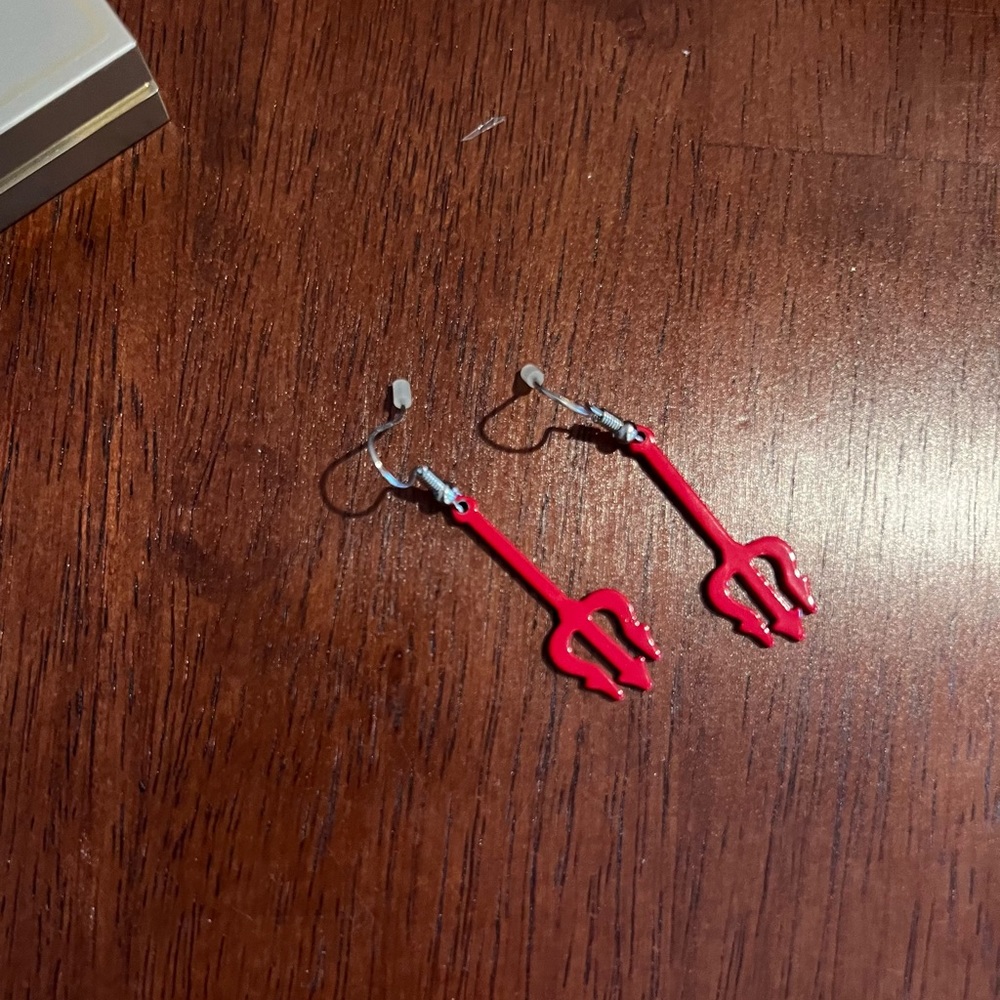 Devil pitchfork dangle earrings
